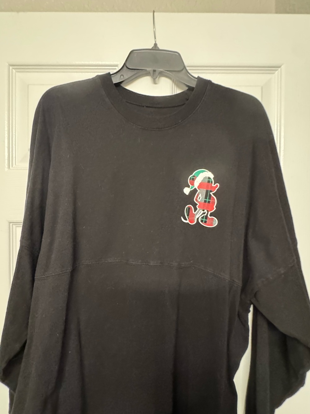 Disney Black Long Sleeve Tee with Festive Plaid Character